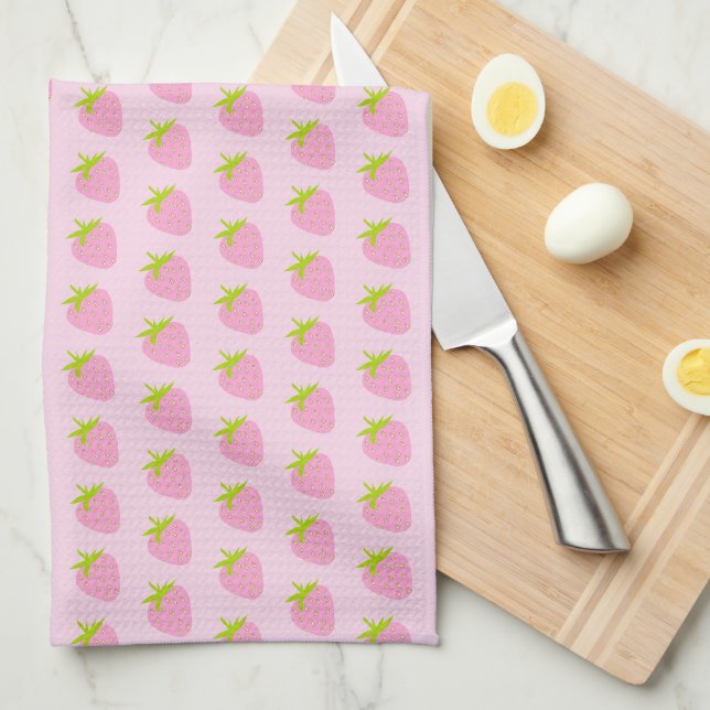 Linge De Cuisine Motif mignon aux fraises roses (Quart Plié)