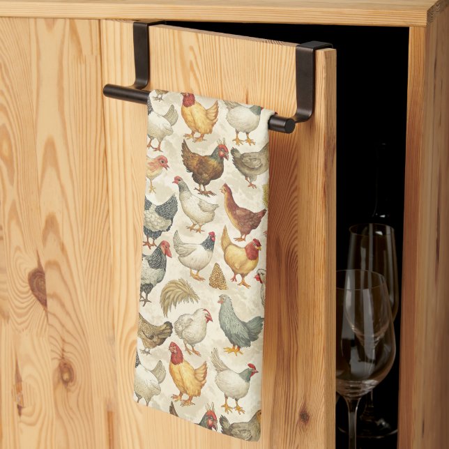 Linge De Cuisine Motif mignon de poules carrelées  (Pliage en tiers)
