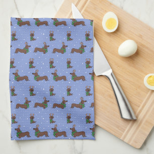 Linge De Cuisine Motif mignon de Renne de Noël pour Teckel