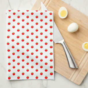 Linge De Cuisine Motif minuscule aux pommes rouges sur blanc