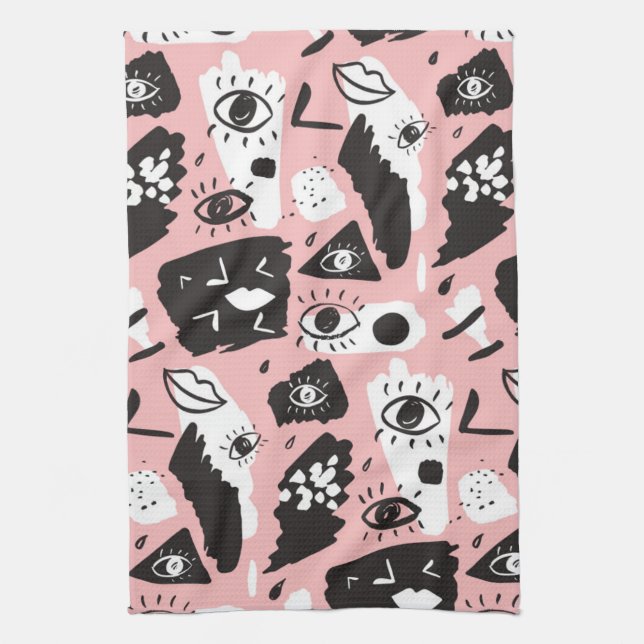 Linge De Cuisine Motif moderne abstrait d'oeil et de lèvres (Vertical)