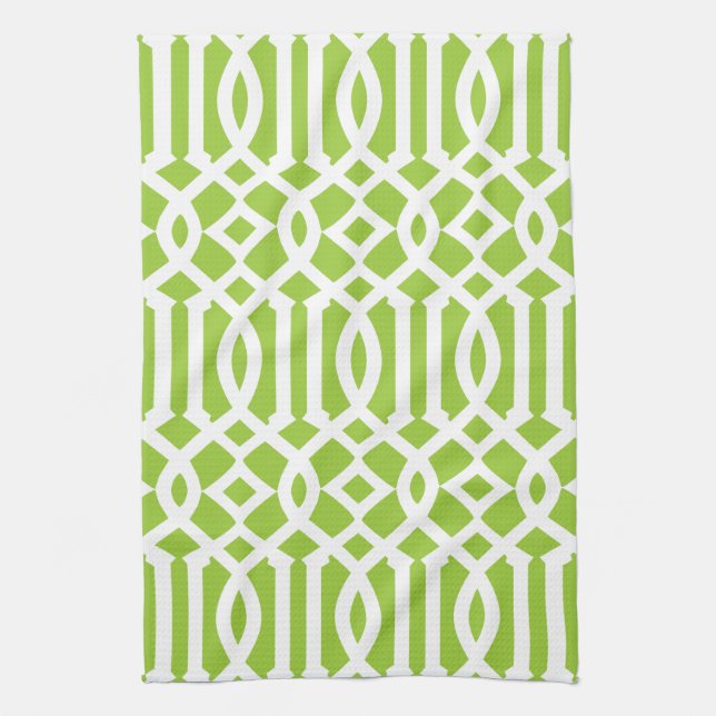 Linge De Cuisine Motif moderne Apple vert et blanc Trellis (Vertical)