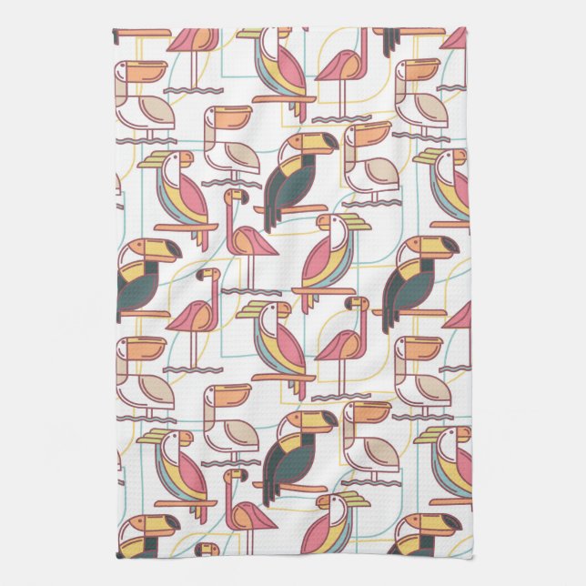 Linge De Cuisine Motif moderne avec les oiseaux tropicaux (Vertical)