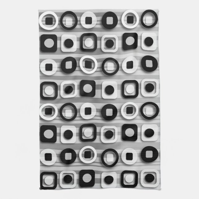 Linge De Cuisine Motif moderne blanc et gris noir (Vertical)