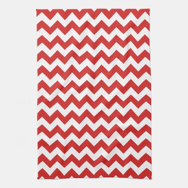 Linge De Cuisine Motif moderne Chevron Zigzag rouge et blanc (Vertical)