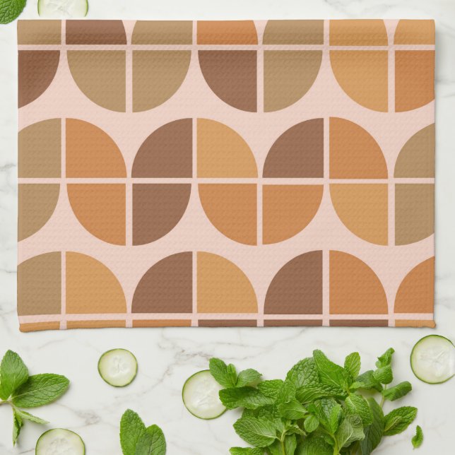 Linge De Cuisine Motif Moderne du Milieu du Siècle orange marron (Plié)