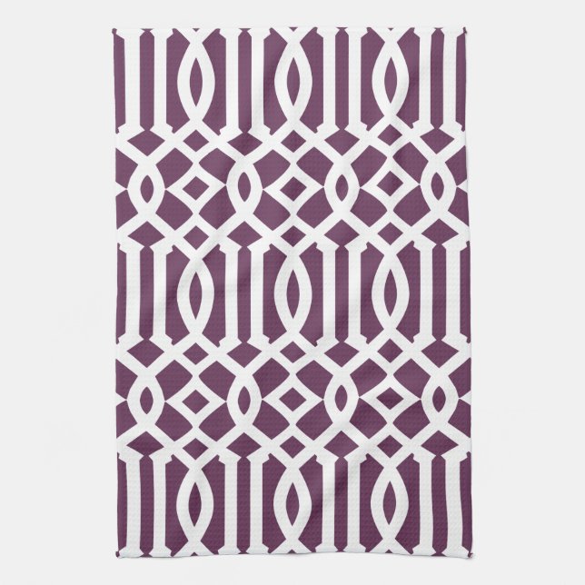 Linge De Cuisine Motif moderne Eggplant violet et blanc Trellis (Vertical)