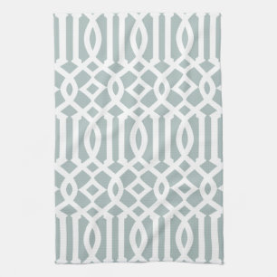 Linge De Cuisine Motif moderne gris bleu et blanc Trellis