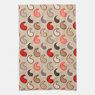 Linge De Cuisine Motif moderne Paisley, beige, rouge, gris et corai