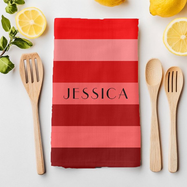 Linge De Cuisine Motif moderne Red and White Stripes Nom (Modern Red And White Stripes Pattern Name Kitchen Towel)