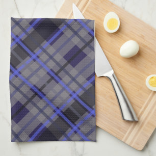 Linge De Cuisine Motif moderne Tartan bleu gris noir