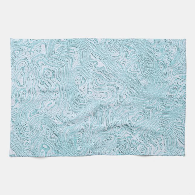 Linge De Cuisine Motif Moire Soie en Aqua Clair (Horizontal)