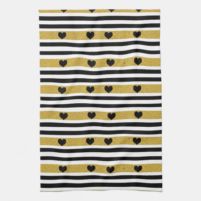 Linge De Cuisine Motif monochrome Cœur Doré Chic (Vertical)