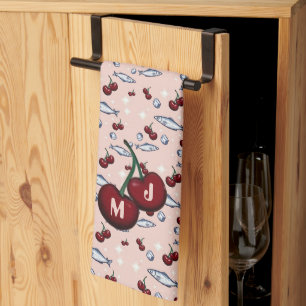 Linge De Cuisine Motif Monogramme Cerises Sardines