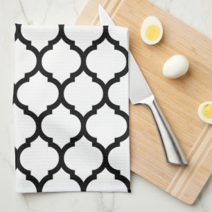 Linge De Cuisine Motif morocain à quatre feuilles blanc et noir