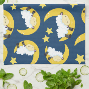 Linge De Cuisine Motif mouton, Mouton couché, Lune, Étoiles