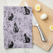 Motif mystique de chat noir et papillon | Cuisine