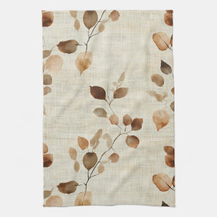 Linge De Cuisine Motif Nature Feuillus et Branches Rustique Terreux