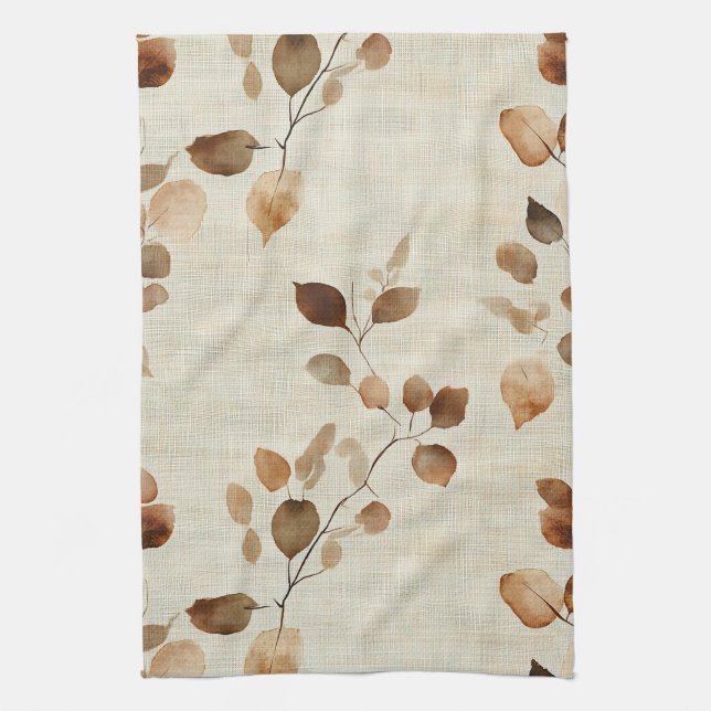 Linge De Cuisine Motif Nature Feuillus et Branches Rustique Terreux (Vertical)