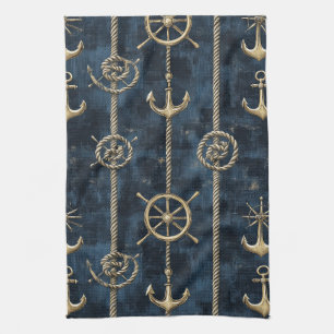 Linge De Cuisine Motif nautique Ancre & Barre dorée