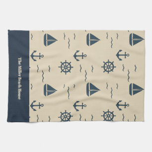 Linge De Cuisine Motif nautique avec Ancre Voilier Compass