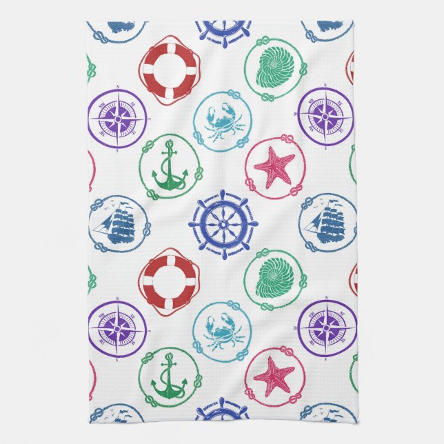 Linge De Cuisine Motif nautique coloré (Vertical)