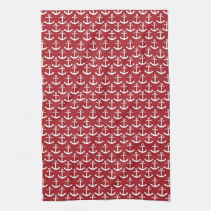 Linge De Cuisine Motif nautique d'Ancre en rouge