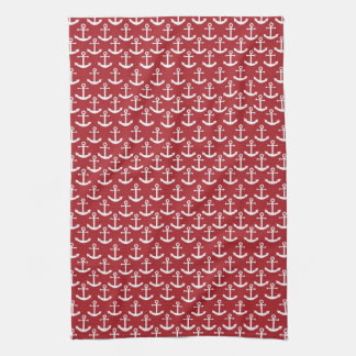 Linge De Cuisine Motif nautique d'Ancre en rouge