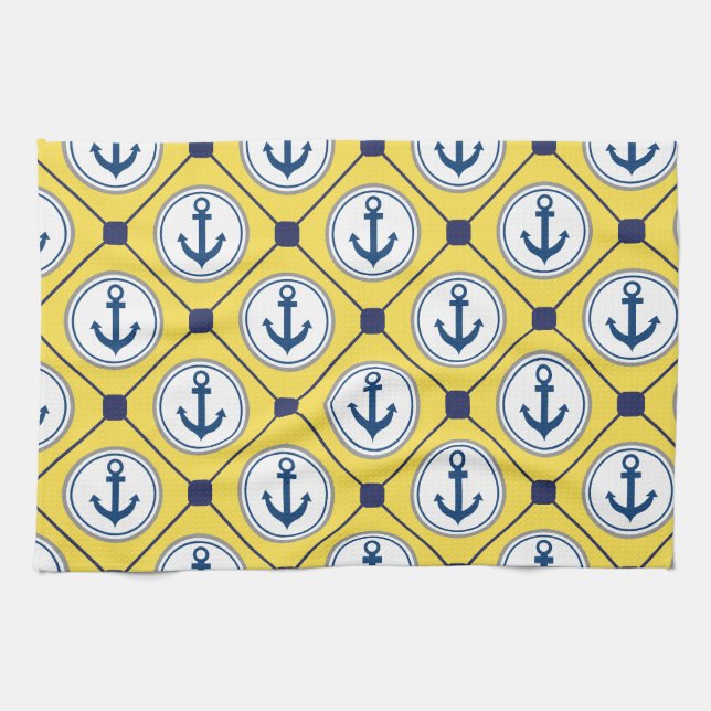 Linge De Cuisine Motif nautique jaune d'Ancre (Horizontal)