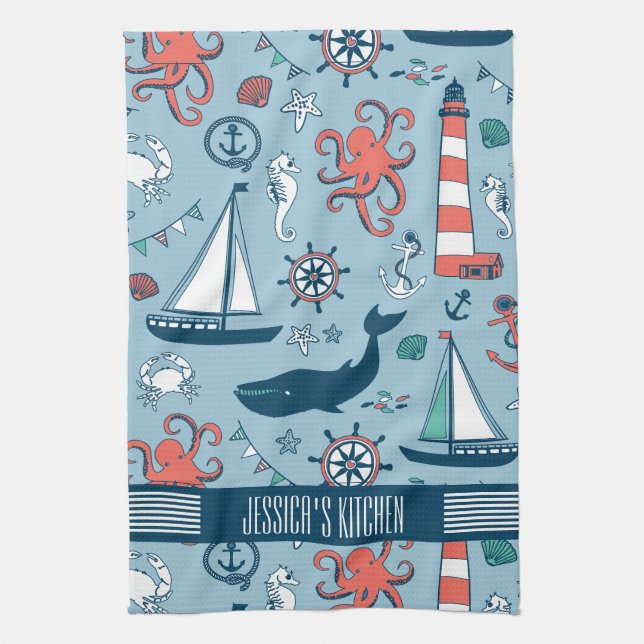 Linge De Cuisine Motif nautique mignon Baby Arrière - plan bleu (Vertical)