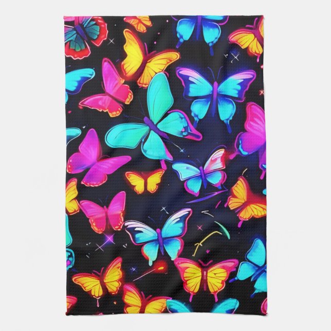 Linge De Cuisine Motif néon papillon (Vertical)