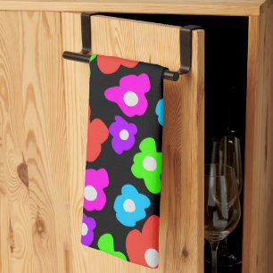 Linge De Cuisine Motif noir arc-en-ciel coloré rétro