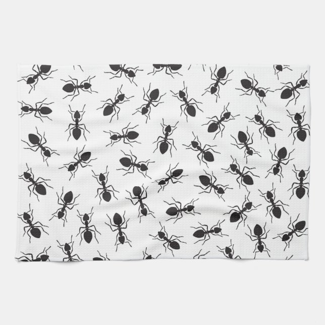 Linge De Cuisine Motif noir drôle de fourmis (Horizontal)