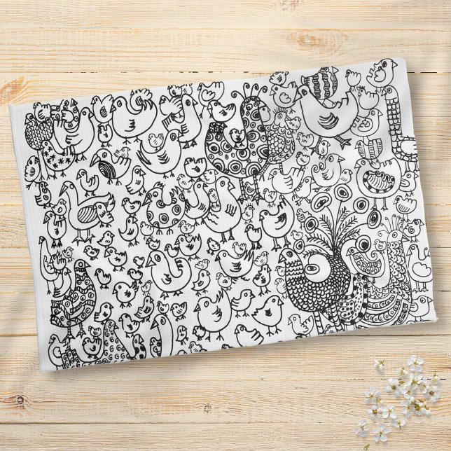 Linge De Cuisine Motif noir et blanc moderne (Modern Fun Birds Black and White Pattern Kitchen Towel)