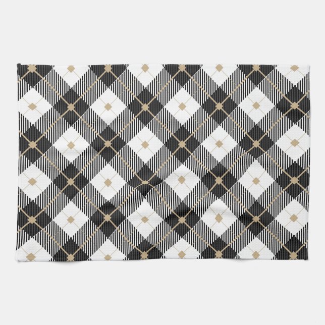 Linge De Cuisine Motif noir noir blanc plaqué (Horizontal)
