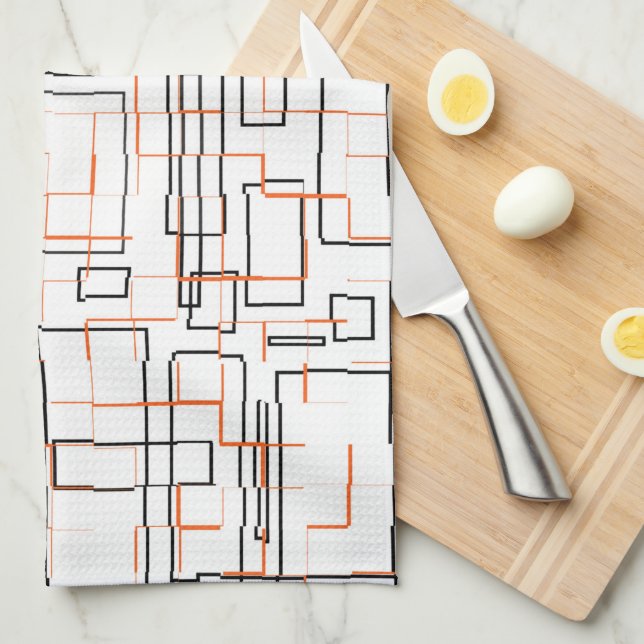 Linge De Cuisine Motif noir orange élégant (Quart Plié)