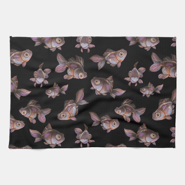 Linge De Cuisine Motif noir sans couture avec poisson (Horizontal)