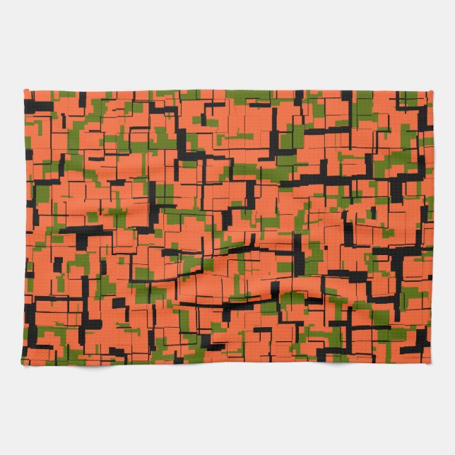 Linge De Cuisine Motif numérique Camo vert orange noir (Horizontal)
