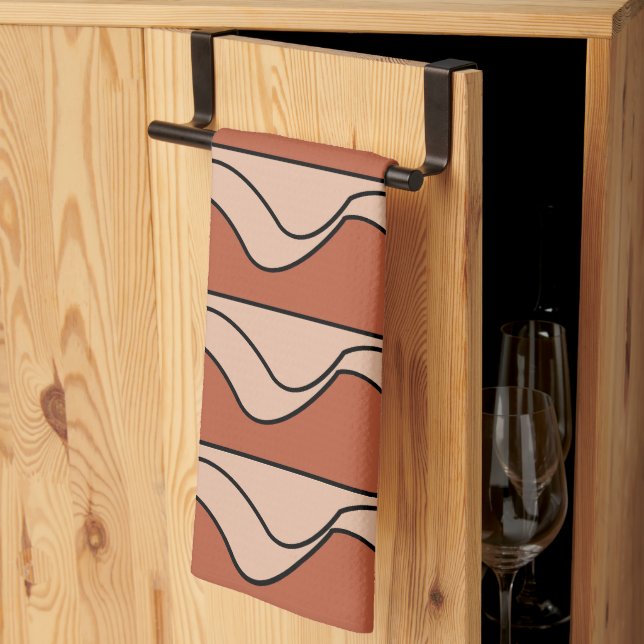 Linge De Cuisine Motif orange Pastel Black Wavy Stripes (Pliage en tiers)