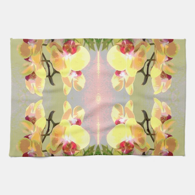 Linge De Cuisine Motif Orchidées Jaunes (Horizontal)