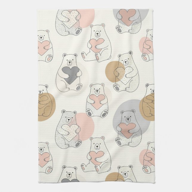 Linge De Cuisine Motif Ours Pastel Mignon Cœur (Vertical)