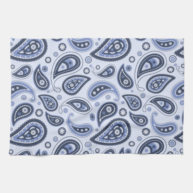 Linge De Cuisine Motif Paisley Bleu (Horizontal)