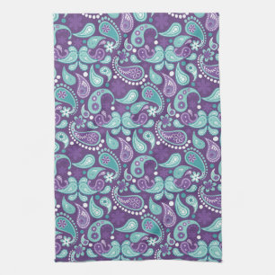 Linge De Cuisine Motif Paisley Violet et Bleu Clair Shabby Chic