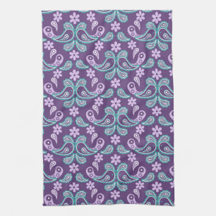 Linge De Cuisine Motif Paisley Violet et Bleu Shabby Chic