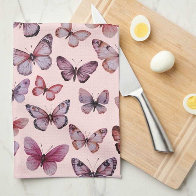 Linge De Cuisine Motif Papillon Aquarelle Élégant Cadeau Joli (Quart Plié)