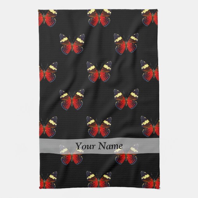 Linge De Cuisine Motif papillon rouge et noir (Vertical)