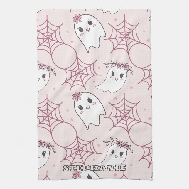 Linge De Cuisine Motif pastel rose fantôme Halloween Kawaii (Vertical)