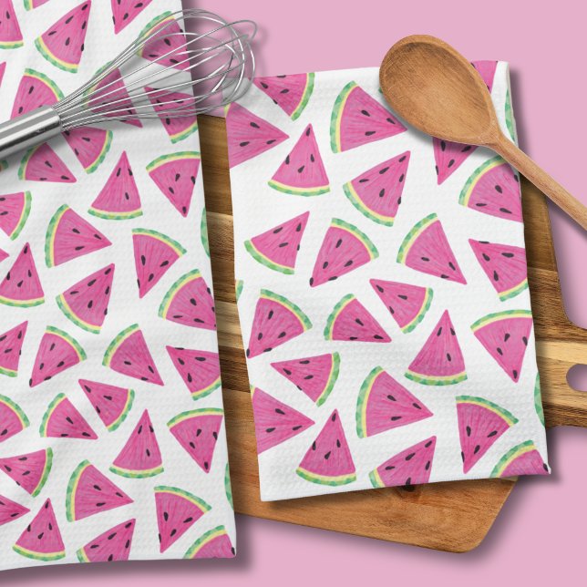 Linge De Cuisine Motif pastèque rose (Watermelong pattern kitchen towel on white background.)