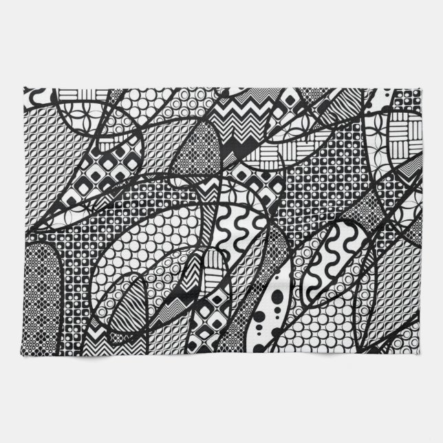 Linge De Cuisine Motif Patchwork Noir & Blanc 05 (Horizontal)