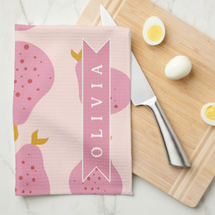 Linge De Cuisine Motif personnalisé de poire rose, joli fruit fémin
